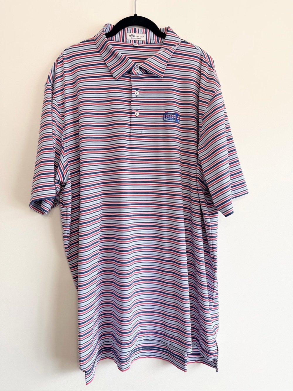 Peter Millar Men’s Red White Blue Striped Golf Polo Shirt w Logo XXL